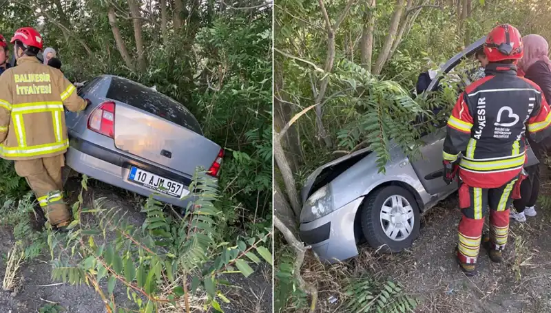 Balıkesir'de Kontrolden Çıkan Otomobil Şarampole Yuvarlandı: İki Yaralı